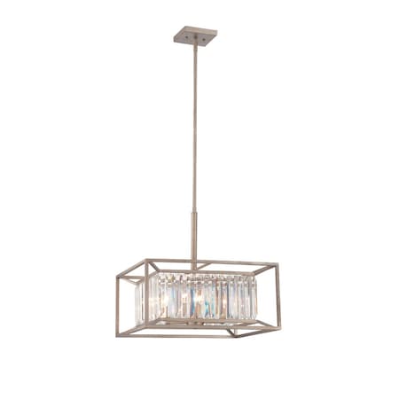 Designers Fountain Linares 60 Watt 4 Light Aged Platinum Pendant with Crystal Prisms Shade 87431-AP